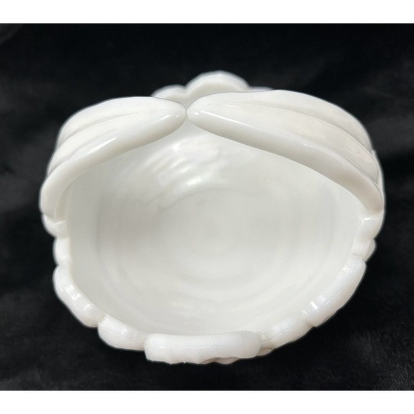 Vintage Westmoreland Milk Glass Split Handle Pansy Basket Candy Dish Trinket MCM - Picture 7 of 11